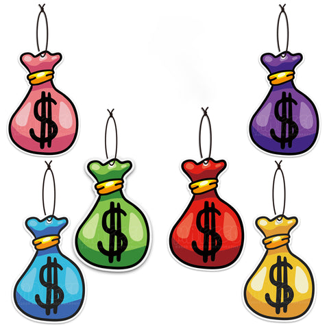 Set of colorful money bags with dollar signs on a white background