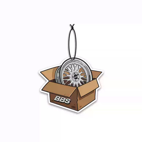 Cartoon-style box with a wheel inside, featuring the BBS logo on a white background.